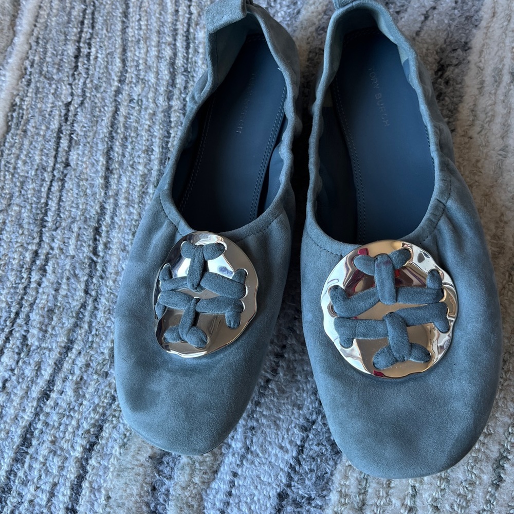 🩰 Tory Burch Minnie Travel Ballet Flats Light Grey Rocky Pebble | Size 9.5 - Picture 13 of 15